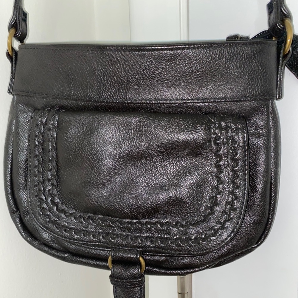 Black “leather” cross body purse